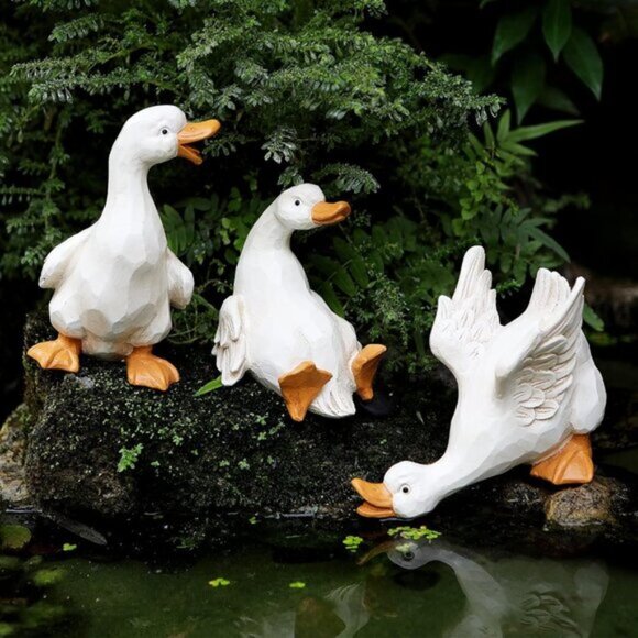 New Duck Yard Decorations, Set of 3 Resin Goose Sculptures for Garden Decor